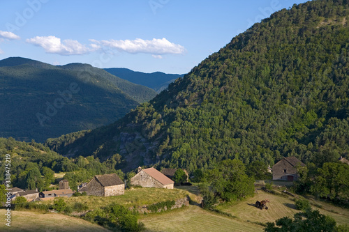 Beautiful village in valley in Aragon  in the Pyrenees Mountains  Province of Huesca  Spain