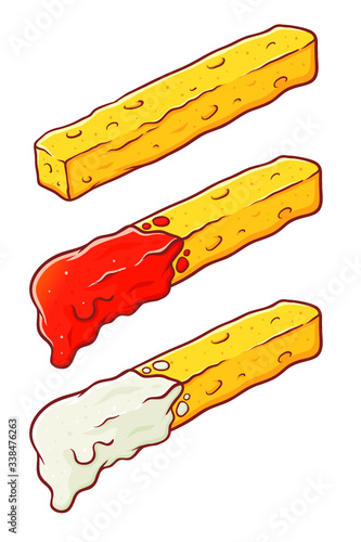 French fries dipped in sauce 