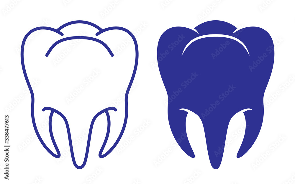 Human Tooth Silhouettes in Glyph and Outline Styles on a White Background Human Tooth Silhouettes in Glyph and Outline Styles on a White Background