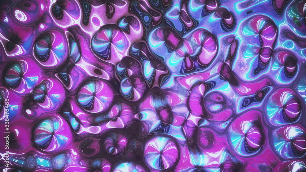 Trendy multicolored iridescent texture of wavy vibrant surface with ripples. Purple, azure and blue metallic reflection flow. Abstract graphic design 3d rendering holographic background in 4K. Trendy multicolored iridescent texture of wavy vibrant surface with ripples. Purple, azure and blue metallic reflection flow. Abstract graphic design 3d rendering holographic background in 4K.