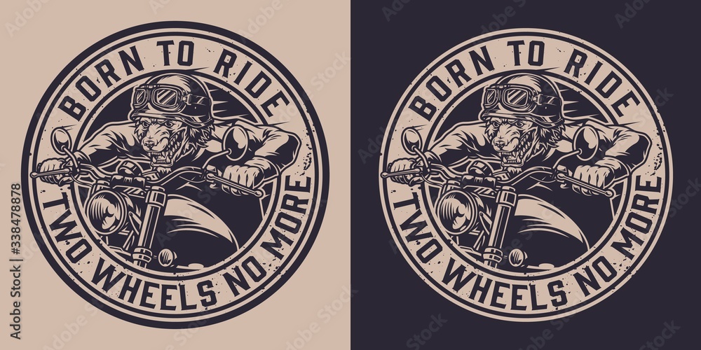 Obraz premium Vintage animal motorcyclist round label