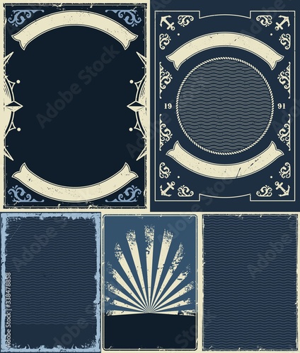 Nautical and marine vintrage backgrounds set
