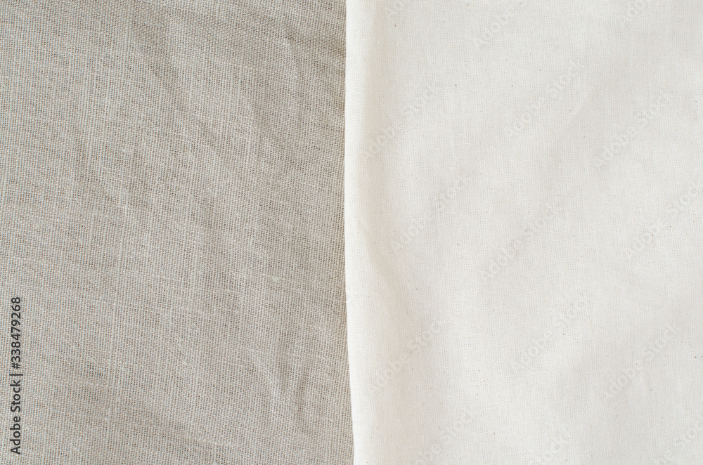 Linen background. Two types of linen. Fabric background. Cloth. Top view