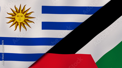 The flags of Uruguay and Palestine. News, reportage, business background. 3d illustration photo