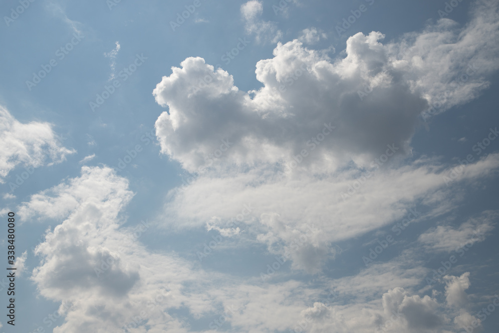 Blue sky on a sunny day with clouds in white and light grey. Blue sky on a sunny day with clouds in white and light grey.