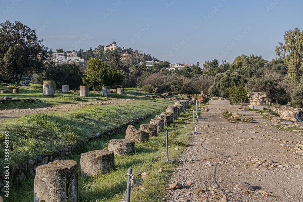 Ruins of Agora of Athens (since V century BCE) - an archaeological site located beneath the northwest slope of the Acropolis. Athens, Greece.