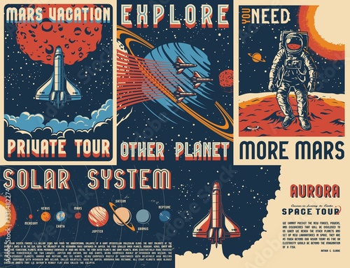 Dekoracja na wymiar  vintage-space-posters-set