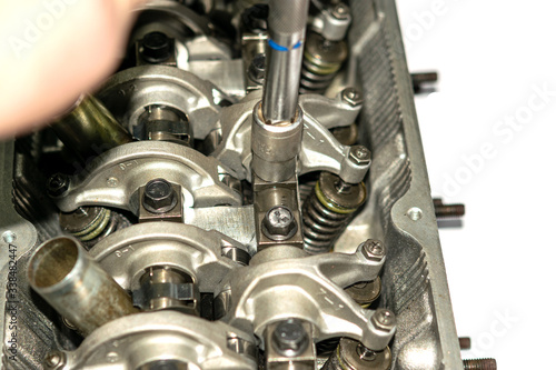 Cylinder head. Repair of the block head in close-up.