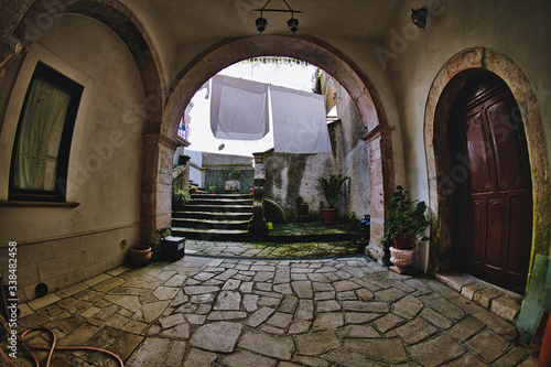 Entrance hall of the ancient Palazzo De Dominicis, Aiello calabro, Italy. photo