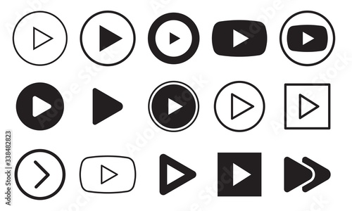 Play icon set. Black and outline play video buttons. 