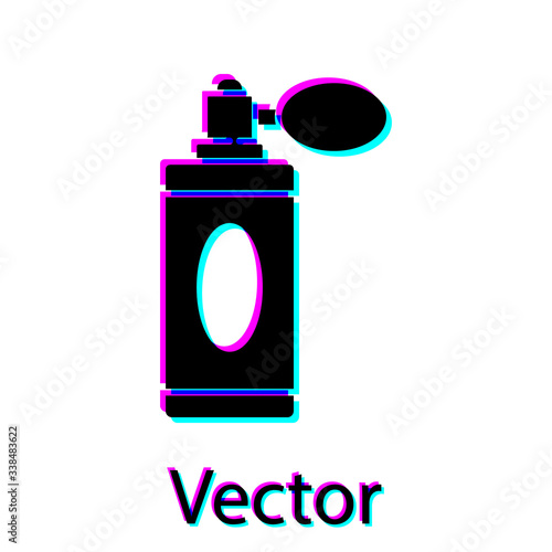 Black Aftershave bottle with atomizer icon isolated on white background. Cologne spray icon. Male perfume bottle.  Vector Illustration