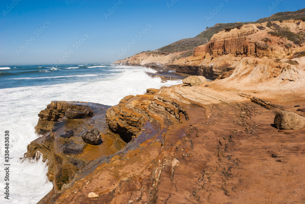 Red Sandstone Cliffs on  The Pacific Coast, Point Loma,Cabrillo National Monument, California, USA