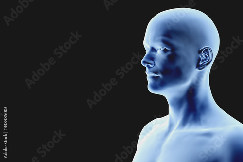X-ray outline of man neck and head. Medical and science illustration