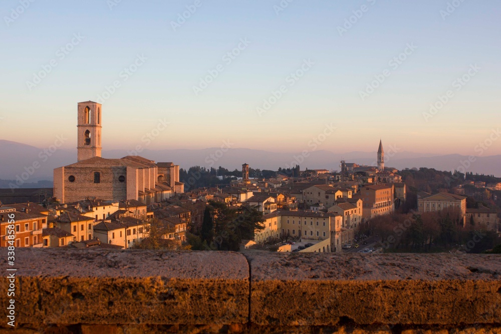 landscape view of Perugia city with its famous San Domenico church