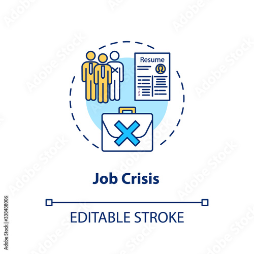 Job crisis concept icon. High unemployment rate, massive vacancy shortage idea thin line illustration. Labor issues, social instability. Vector isolated outline RGB color drawing. Editable stroke