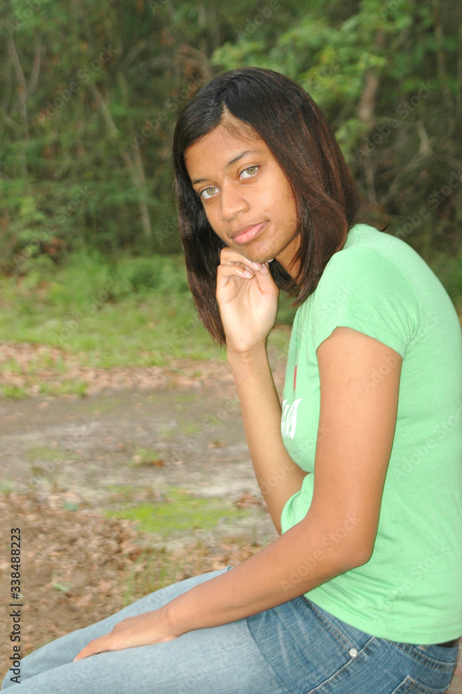 African american female beauty expressions outside.