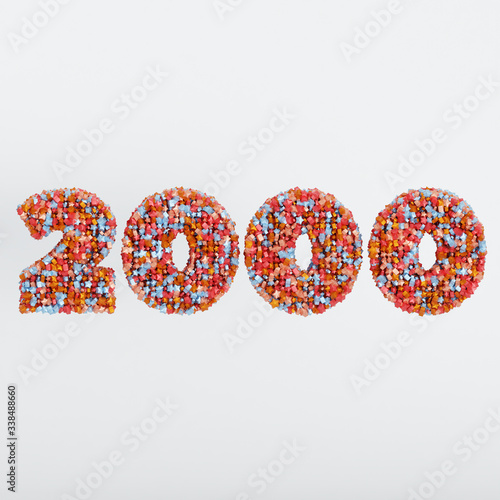 Number 2000 3D Text Illustration, Digits With Pink And Sky Colors Stars, 3D Render In 4K Resolution, Isolated On White Background, With Shadow ..