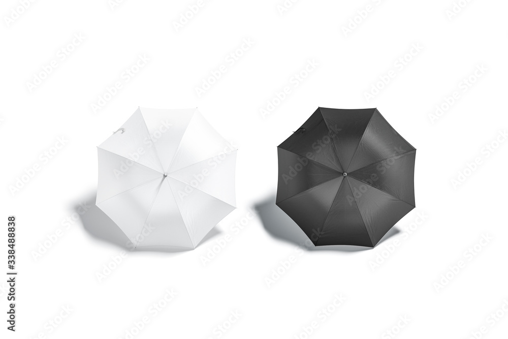 Blank black and white open umbrella mockup lying, backside view Stock ...