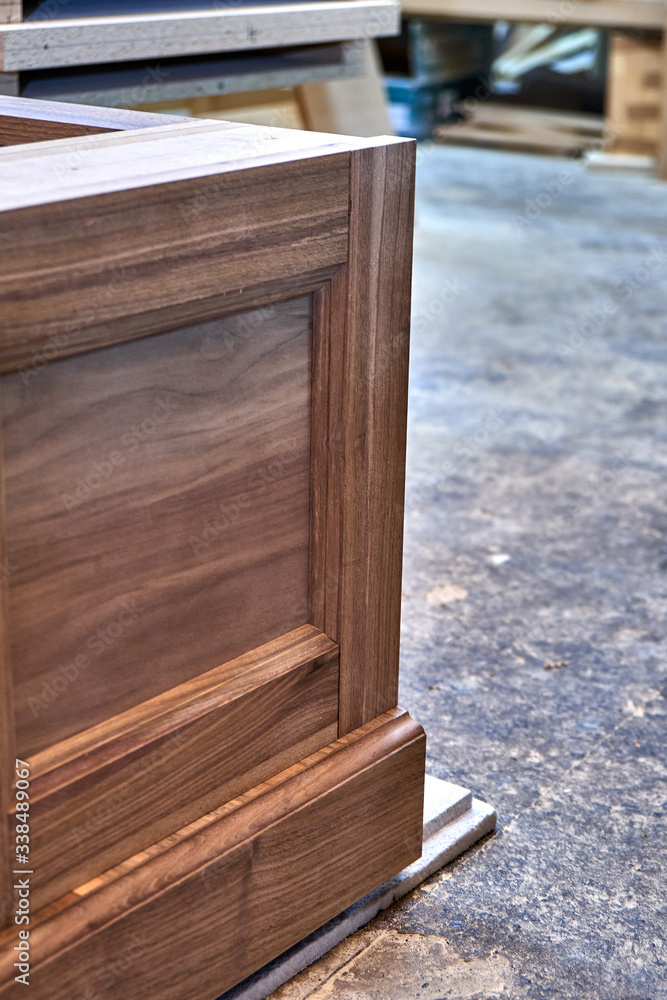 Dresser elements in a workshop. Solid wood chest of drawers. Furniture manufacture Dresser elements in a workshop. Solid wood chest of drawers. Furniture manufacture
