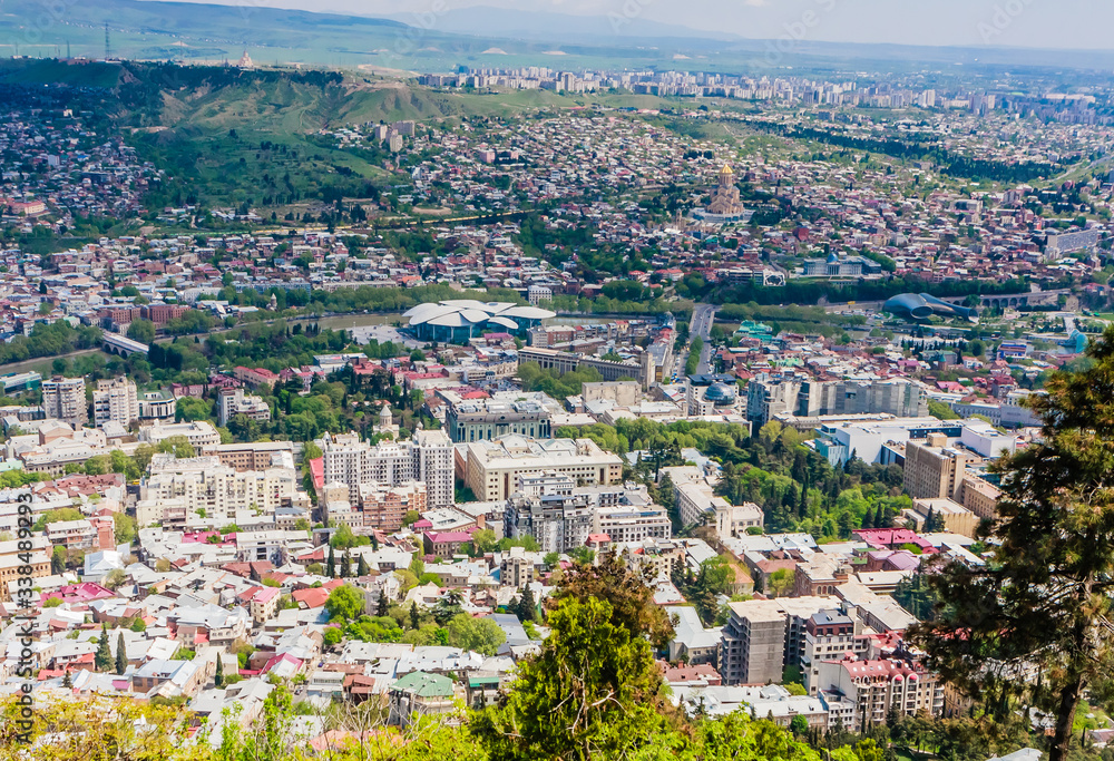 Panoramic view of Tbilisi city from   Mt Mtatsminda, old town and modern architecture.  Georgia