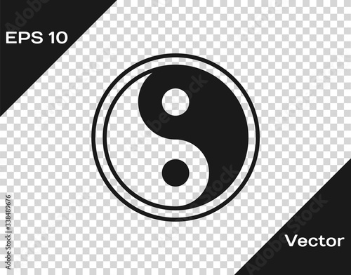 Black Yin Yang symbol of harmony and balance icon isolated on transparent background.  Vector Illustration