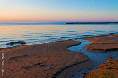 Wallpaper Mural Sand Beach and Fishing Pier on Green Bay at Sunset, Frank E. Murphy County Park, Egg Harbor, Wisconsin, USA Torontodigital.ca