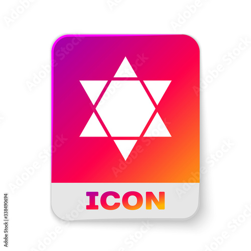 White Star of David icon isolated on white background. Jewish religion symbol. Symbol of Israel. Rectangle color button. Vector Illustration