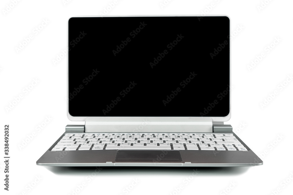 Laptop with black screen on isolated white. Object for technology Laptop with black screen on isolated white. Object for technology
