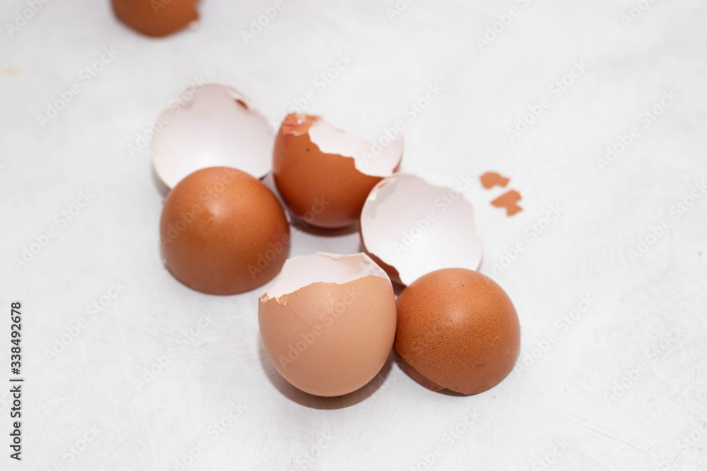 Eggshell on white background, eggs isolated Eggshell on white background, eggs isolated