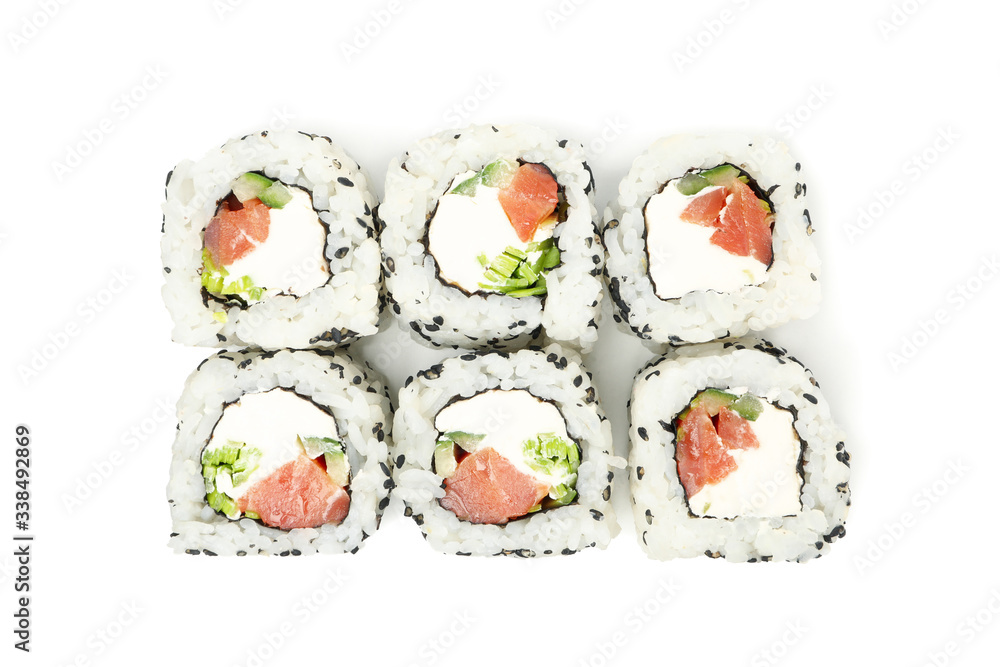 Japanese food. Delicious sushi rolls isolated on white background Japanese food. Delicious sushi rolls isolated on white background