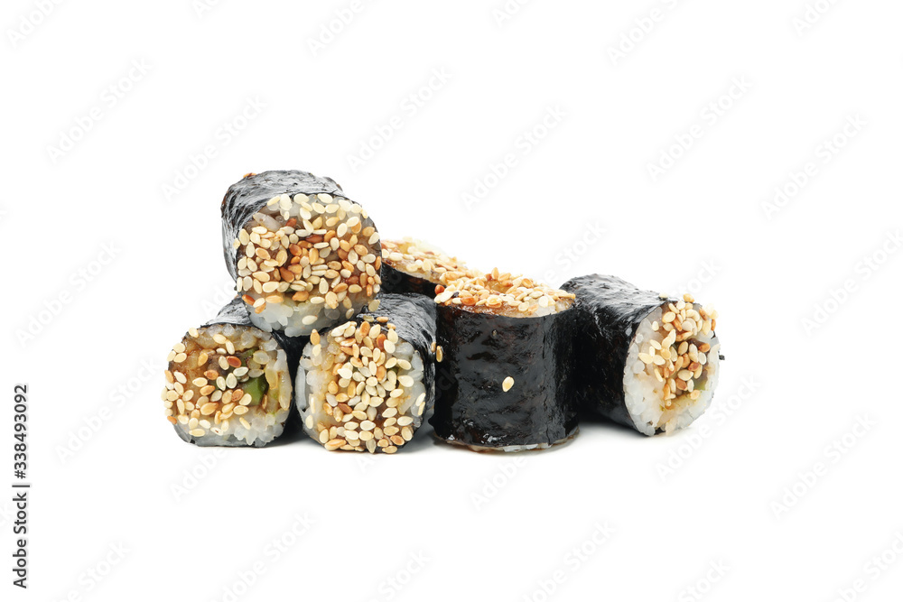 Japanese food. Delicious sushi rolls isolated on white background Japanese food. Delicious sushi rolls isolated on white background