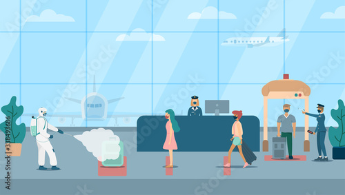 Virus removal personnel to prevent the coronavirus outbreak from passengers across the country.Illustration about the control of coronavirus in the airport