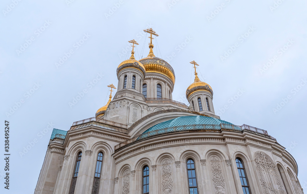 View of the christian orthodox church of the Sretensky Monastery in Moscow, Russia. New Martyrs and Confessors of the Russia cathedral
