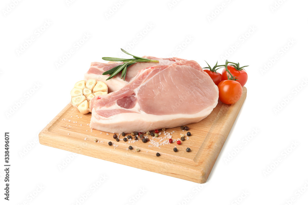 Raw meat for steak and ingredients isolated on white background Raw meat for steak and ingredients isolated on white background