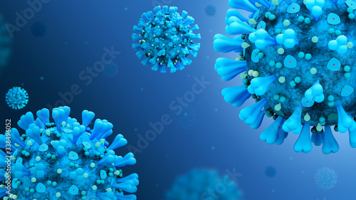 Coronavirus 3D model. Microscopic view of China's pathogenic respiratory virus. Dangerous Asian nCoV coronavirus, turned into a pandemic. 3D rendering. Coronavirus disease(COVID-19)
