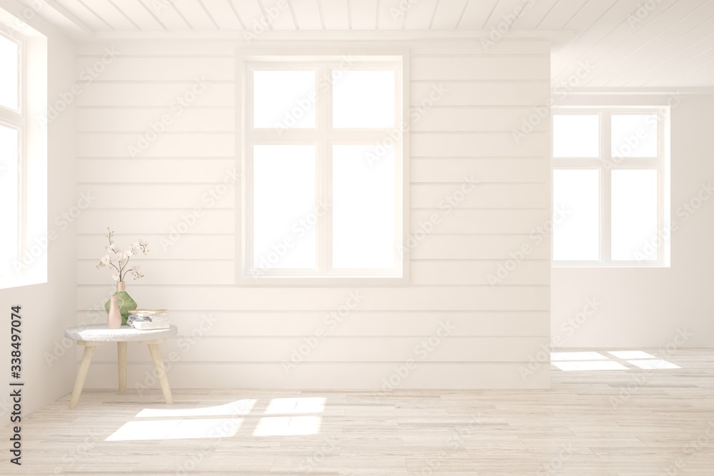 Fototapeta premium White empty room. Scandinavian interior design. 3D illustration