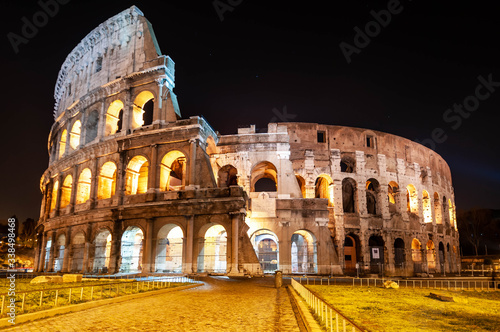 The Colosseum at night in Rome in Lazio in Italy