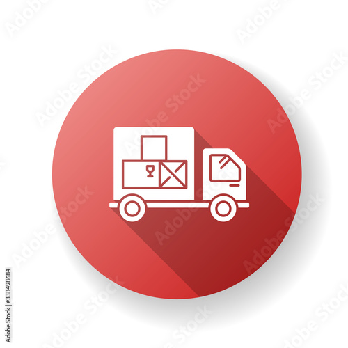 Goods receipt red flat design long shadow glyph icon. Logistics, distribution, merchandise delivery service. Cargo transportation, products supply. Silhouette RGB color illustration
