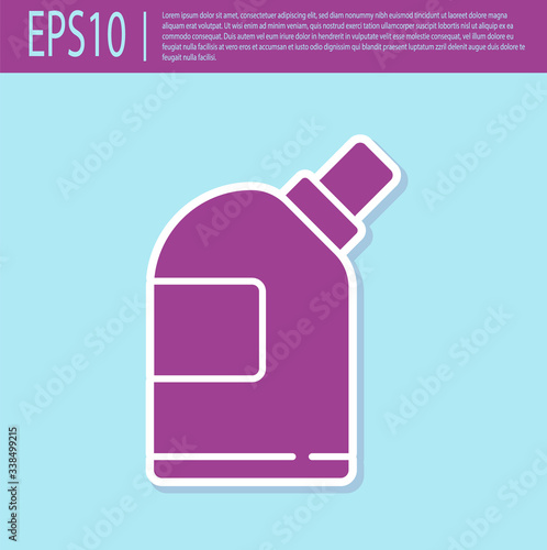 Retro purple Plastic bottles for laundry detergent, bleach, dishwashing liquid or another cleaning agent icon isolated on turquoise background.  Vector Illustration