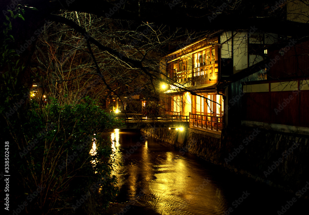 Traditional house at Gion neighborhood by night