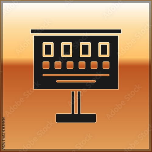 Black Eye test chart icon isolated on gold background. Poster for vision testing in ophthalmic study. Snellen chart.  Vector Illustration