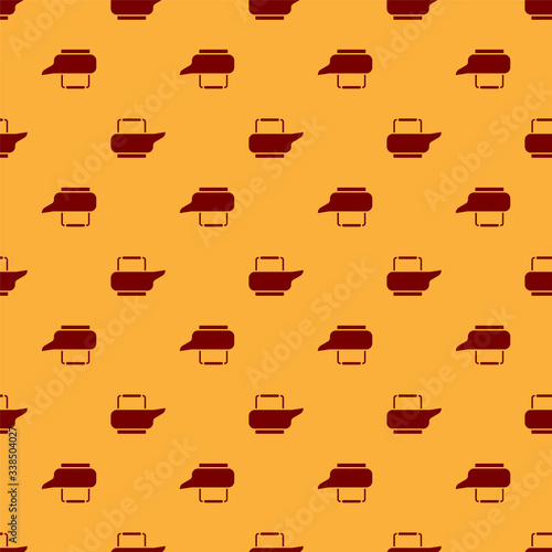 Red Bedpan icon isolated seamless pattern on brown background. Toilet for bedridden patients.  Vector Illustration