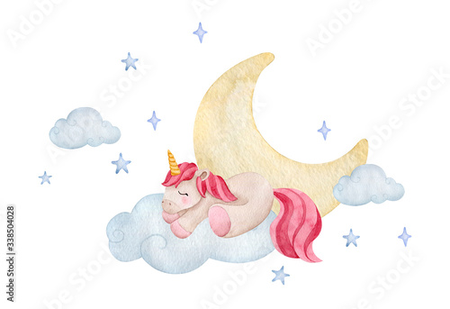 Watercolor pink fairy unicorn illustration © alinaosadchenko