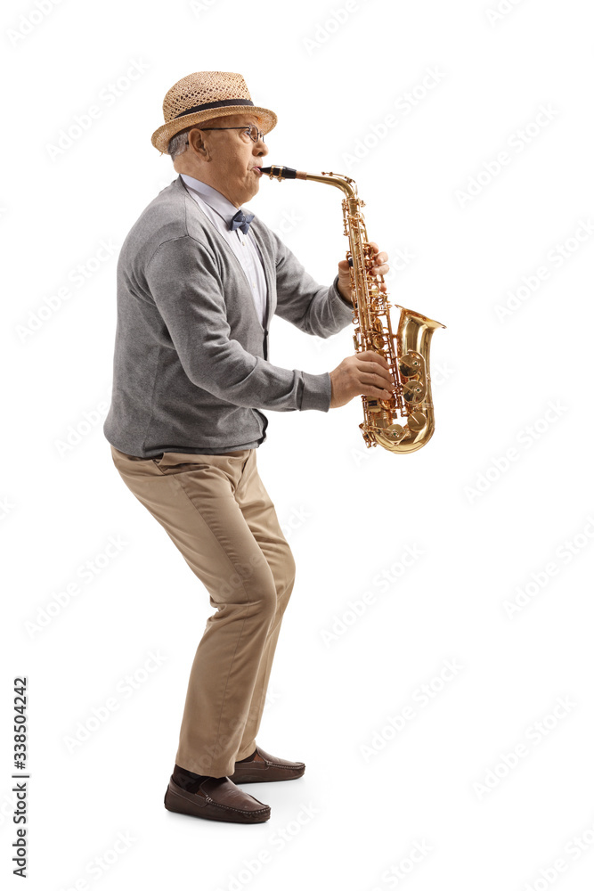 Naklejka premium Senior male saxophone player