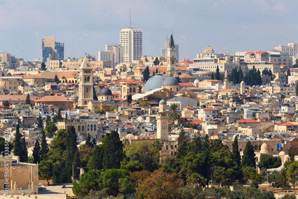 The old city of Jerusalem from the Mount of Olives. Israel