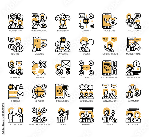 Set of communication thin line and pixel perfect icons for any web and app project.