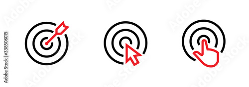 Set of Goal, Click and Touch Target icons. Editable line vector.