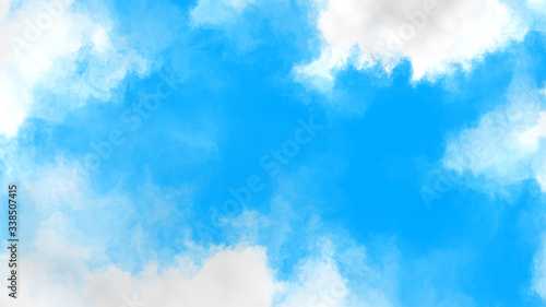 Flying through the clouds. Blue sky and white clouds.