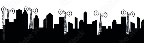 City silhouette panorama with cell towers, Vector
