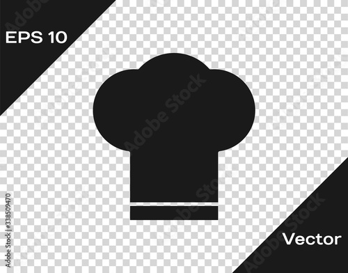 Black Chef hat icon isolated on transparent background. Cooking symbol. Cooks hat.  Vector Illustration